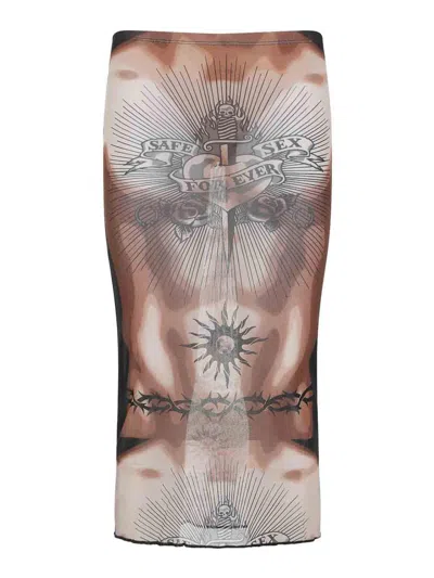 Jean Paul Gaultier Women S Re-edition Safe Sex Tattoo Long Skirt Black In Multi