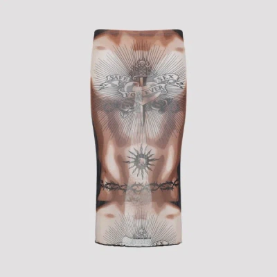 Jean Paul Gaultier Brown Safe Sex Tattoo Polyamide Midi Skirt