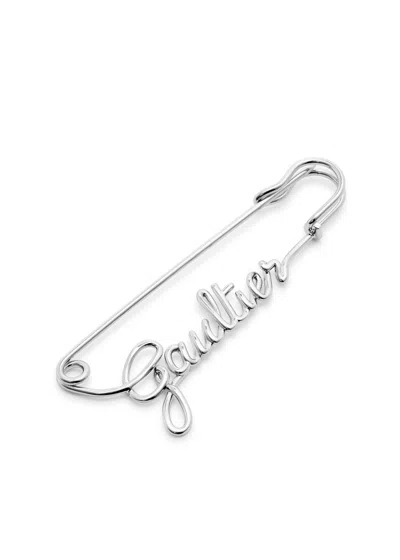 Jean Paul Gaultier Safety Pin Logo Metal Brooch In Silver