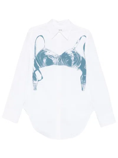 Jean Paul Gaultier Womens White Blue Grey Scanned Bra Stretch-cotton Shirt