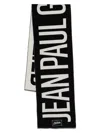 Jean Paul Gaultier Wool Scarf Logo Fringed Edges Rectangular Shape In Black