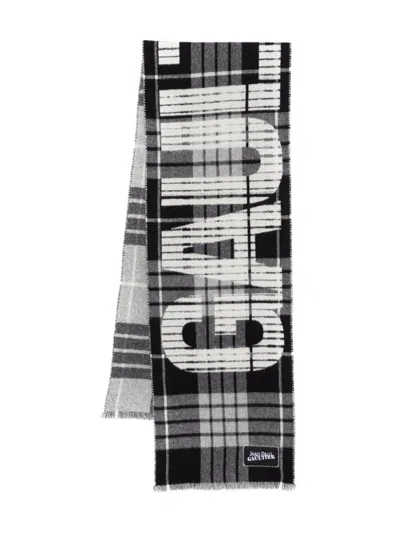 Jean Paul Gaultier Tartan Wool Scarf With "gaultier" Logo Accessories In Black