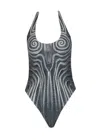 Jean Paul Gaultier Patterned One Piece Swimsuit In Black