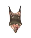Jean Paul Gaultier Women Mariniere Grape Printed Swimsuit In Green