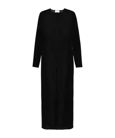 Jean Paul Gaultier Mesh Crew Neck Long Sleeve Dress In Black Black