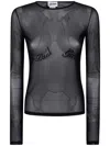 Jean Paul Gaultier Womens Velvet-branding Long-sleeves Stretch-woven Top Black In Black