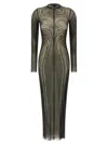 Jean Paul Gaultier Semi-transparent Printed Tulle Dress With Long Sleeves