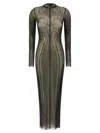 Jean Paul Gaultier Semi-transparent Printed Tulle Dress With Long Sleeves In Black