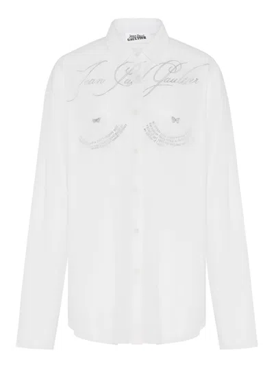 JEAN PAUL GAULTIER JEAN PAUL GAULTIER SEMI-TRANSPARENT TULLE SHIRT WITH TATTOO POEM PRINT
