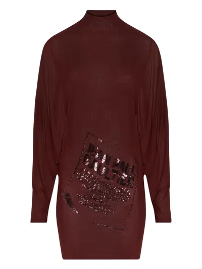 Jean Paul Gaultier Burgundy Sequin-embellished High Neck Dress In Red