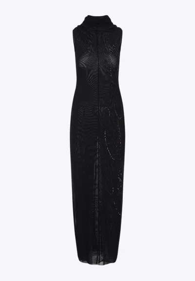 Jean Paul Gaultier Sequin-embellished Mesh Maxi Dress In Black