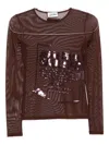 Jean Paul Gaultier Sequin-embellished Mesh Top In Brown