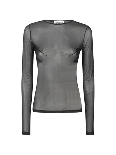 Jean Paul Gaultier Sequin-embroidered Mesh Top In Gray