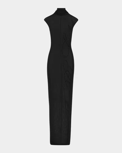 Jean Paul Gaultier Sequin Logo Embroidered Sleeveless Mesh Maxi Dress In Black