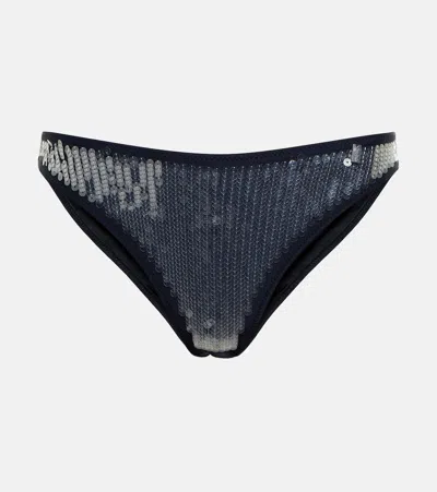 Jean Paul Gaultier Sequined Bikini Bottoms In Navy