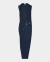 Jean Paul Gaultier Sequined Label Draped Mesh Maxi Dress In Blue