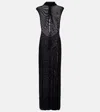 Jean Paul Gaultier Sequined Mesh Maxi Dress In Black