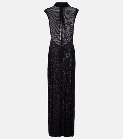 Jean Paul Gaultier Sequined Mesh Maxi Dress In Black