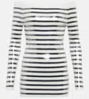 Jean Paul Gaultier Sequined Striped Sweater Minidress In White/navy