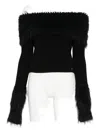 Jean Paul Gaultier Knitwear With Off-the-shoulder Design And Faux Fur Trim In Black