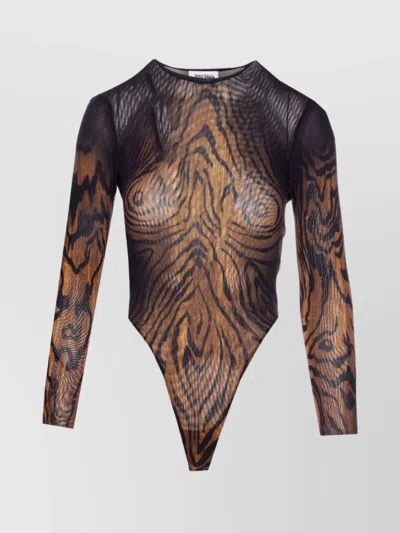 JEAN PAUL GAULTIER SHEER ANIMAL PRINT LONG SLEEVE BODYSUIT
