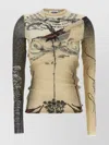 Jean Paul Gaultier The Double Layer Printed Mesh Long Sleeves Top