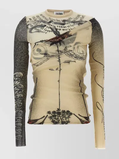 JEAN PAUL GAULTIER SHEER FABRIC CREW NECK TOP