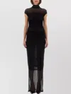 Jean Paul Gaultier Sheer Fabric Floor-length Dress With Cap Sleeves In Black
