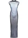 Jean Paul Gaultier Long Dress With Graphic Print And Sheer Fabric In Blue