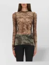 Jean Paul Gaultier Sheer Medallion Print Slim Fit Top In Brown
