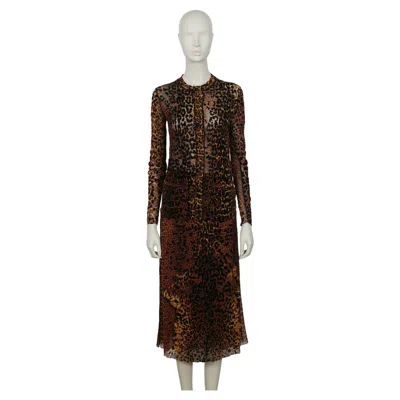Pre-owned Jean Paul Gaultier Sheer Mesh Cheetah Print Cardigan And Skirt Ensemble Size M In Black