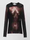 Jean Paul Gaultier Sheer Mesh Crew Neck Top Long Sleeves In Black