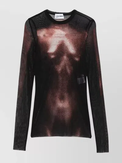 JEAN PAUL GAULTIER SHEER MESH CREW NECK TOP LONG SLEEVES