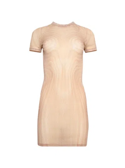 Jean Paul Gaultier Sheer Mesh Spiral Print Dress Pale Pink In Neutral