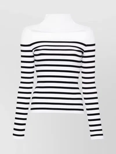 Jean Paul Gaultier Sheer Panel Striped Turtleneck Knitwear In White