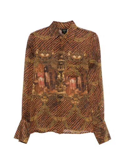 Pre-owned Jean Paul Gaultier Sheer Printed Shirt In Brown