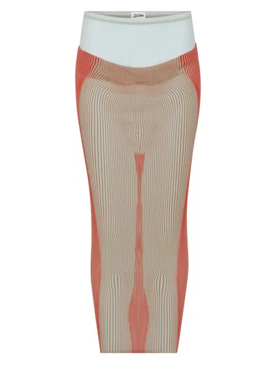 JEAN PAUL GAULTIER JEAN PAUL GAULTIER SHEER RED MAXI SKIRT