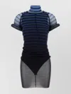 Jean Paul Gaultier Sheer Striped Mesh Dress With Short Sleeves In Blue