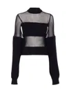 Jean Paul Gaultier Lambswool Ribbed Mesh Cut Out Sweater In Black