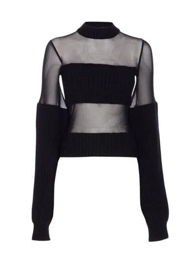 Jean Paul Gaultier Paneled Mixed Media Sweater In Black