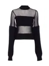 Jean Paul Gaultier Lambswool Ribbed Mesh Cut Out Sweater In Black
