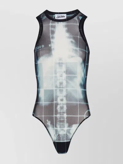 Jean Paul Gaultier Sheer X-ray Print Sleeveless Bodysuit In White