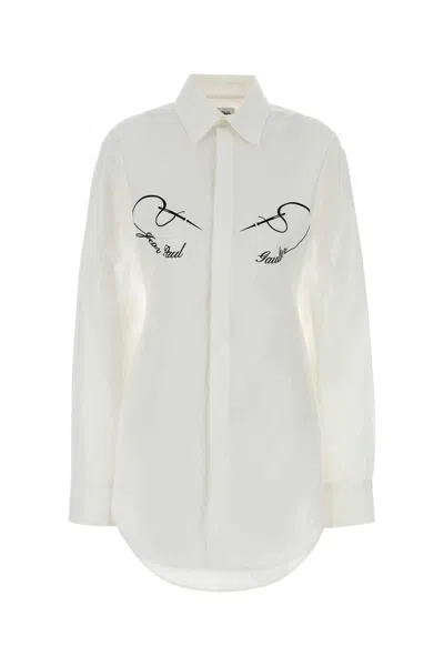 Jean Paul Gaultier Printed Stretch Cotton Shirt In White