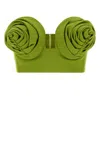 Jean Paul Gaultier Stretch Viscose Blend Crop-top With Floral Embellishments In Green