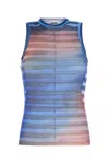 Jean Paul Gaultier Sleeveless Round Neck Striped Sheer Top In Blue