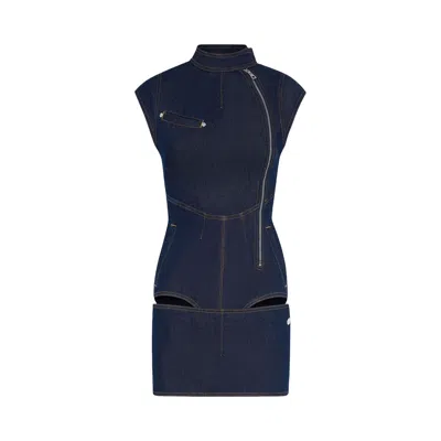 Pre-owned Jean Paul Gaultier Short Denim Dress With Jumpsuit Detail 'indigo' | Blue | Women's Size M