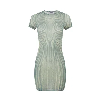 Pre-owned Jean Paul Gaultier Short Mesh Spiral Dress 'ecru/aqua' | White | Women's Size L