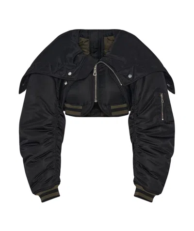 Jean Paul Gaultier Women's Cropped Nylon Padded Bomber Jacket With Hood In Black