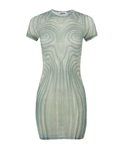 JEAN PAUL GAULTIER SPIRAL-PRINT MESH DRESS