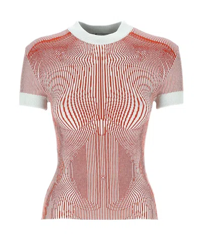 Jean Paul Gaultier Orange & Green 'the Morphing Pinstripes Jacquard' T-shirt In Multi